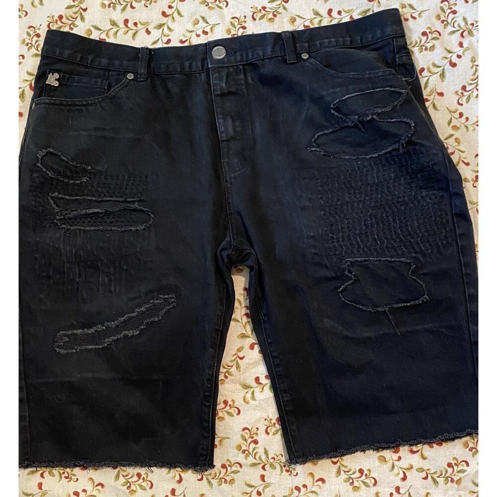 Grindhouse Grunge Distressed Black Denim Mens 40 Jean Indie Cutoff Shorts